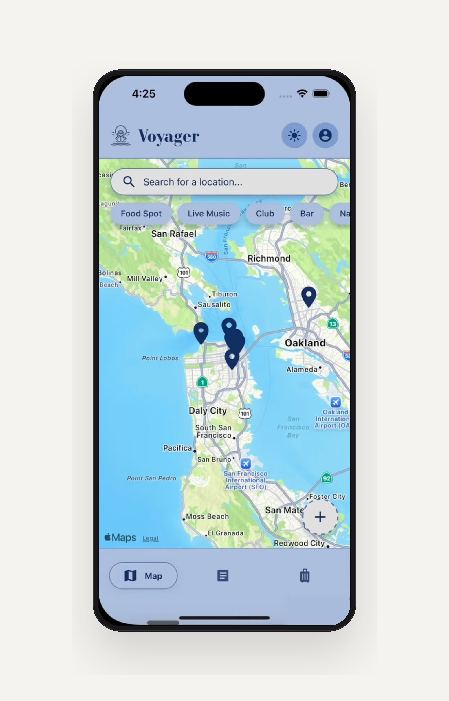 Voyager. Map-based discovery for Bay Area food, music, and nightlife.